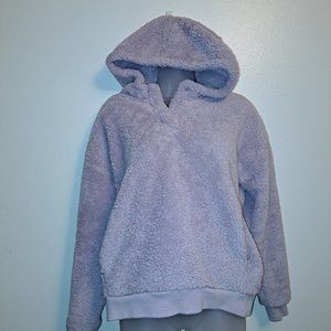 LUKKA LUX Women's Purple Fleece Cozy Sherpa Hoodie 1/4 Button Size Small